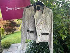 Juicy Couture Jacket Boucle Style Cream White Lemon Grey Pink M 12