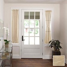 Linen Door Curtains 72 Inches Long, Dual Rod Pocket Semi Sheer 25"W x 72"L Tan