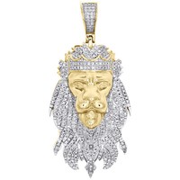 "10K Gelbgold Runder Diamant LöWenkopf AnhäNger 2\" Statement Pave Charm 0,55 Ct."