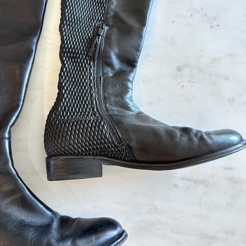 Stuart Weitzman Allgood Nappa Leather Over the Knee Boot Woven Black Boots 7 - Picture 13 of 14