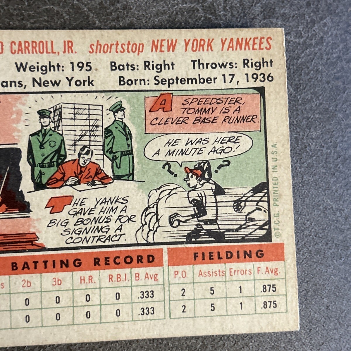 1956 Topps Set-Break #139 Tommy Carroll VG-VGEX (white back