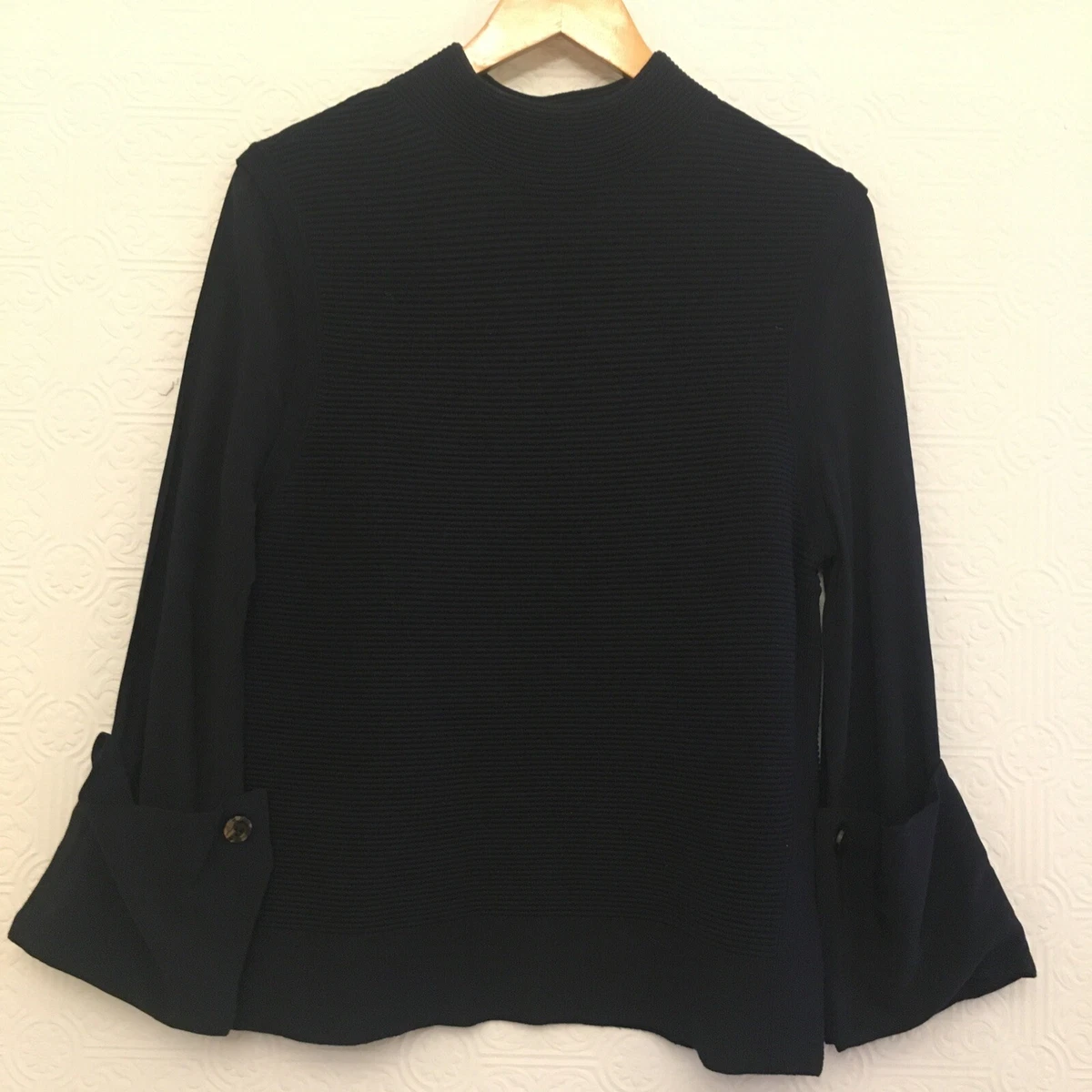 MINT VELVET Navy ribbed knit high neck jumper long Blouse Style sleeves 10