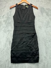 Taylor Tiered Sheath Dress Womens 4 Black Satin Sleeveless Party Ladies