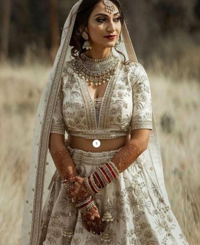 White lehenga choli Sequins Zari 