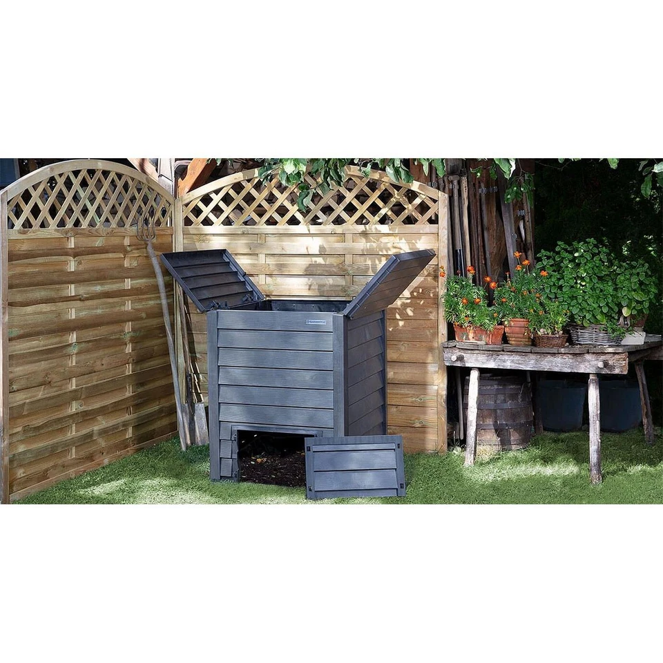 GARANTIA Thermo Wood Schnellkomposter Gartenkomposter mit Bodengitter grau 400L - Bild 2 von 4