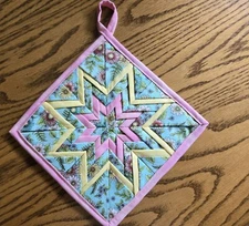 Handmade Folded Star Potholder - "Pretty Posies"