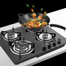 23" Gas Stove Top Built-in 4-Burner Lpg/ng Gas Cooktop Countertop Tempered Glass