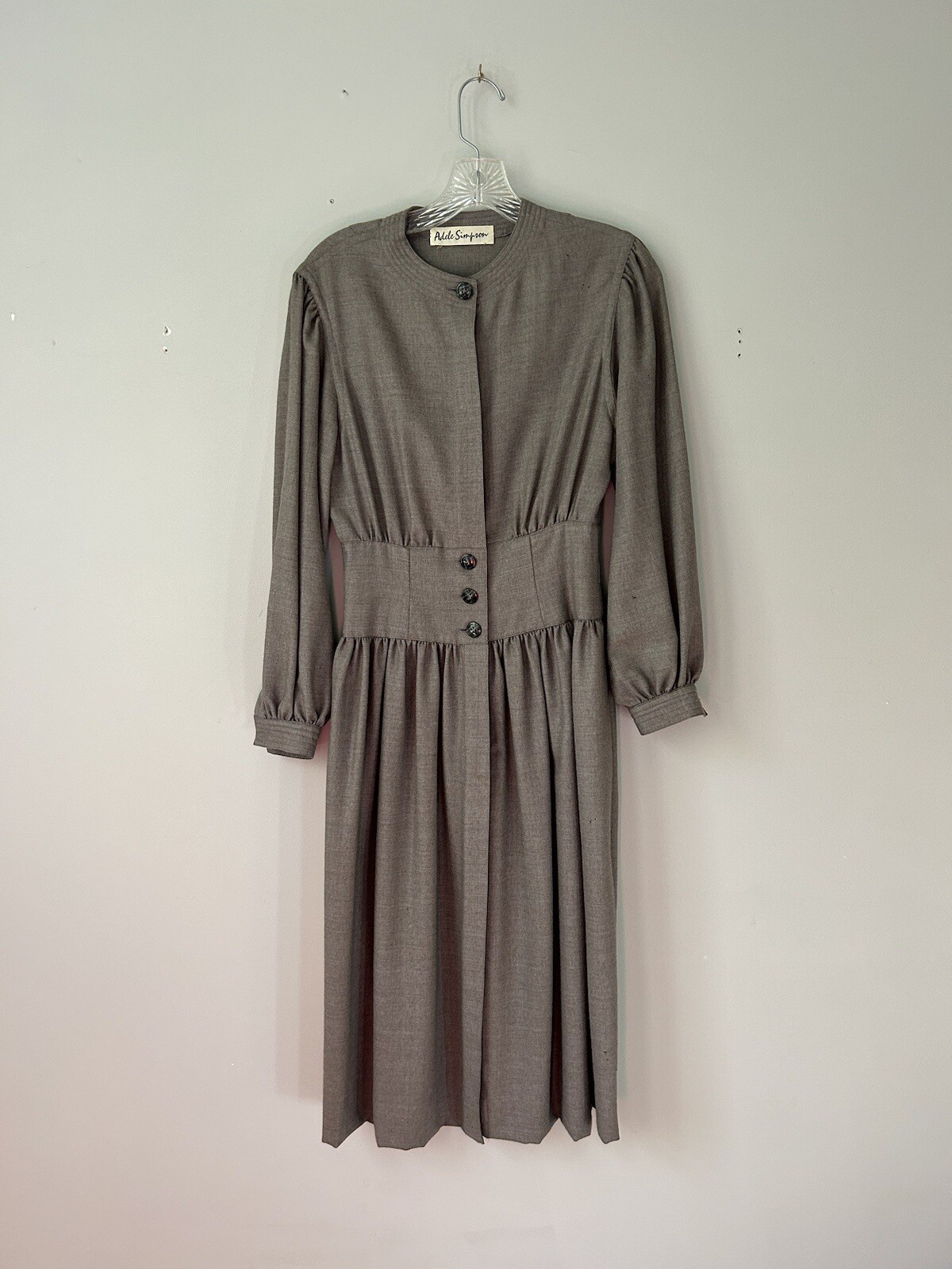 Vintage Adele Simpson Gray Button Front Wool Dress - image 1