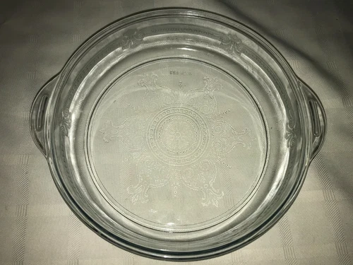 Vintage FIRE KING Sapphire Slight Blue Tint PHILBE Etch Round 8¾" Cake PAN DISH