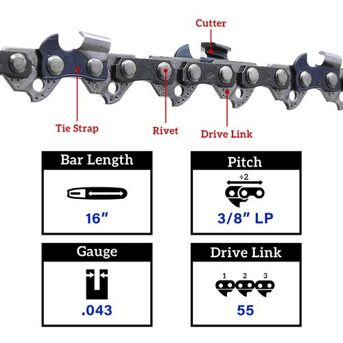 12" 16" 18" 20" 22" 24" Chainsaw Guide Bar or Chain 325" .050" 3/8" .058" 043" - Picture 33 of 33