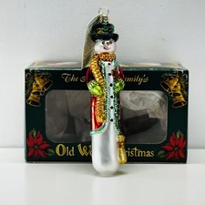 Old World Christmas Glass Skinny Snowman with Broom Ornament In A OWC Box  Tag