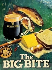 Guinness Beer - The Big Bite, Fishing New Metal Sign: 9x12" - Free Shipping