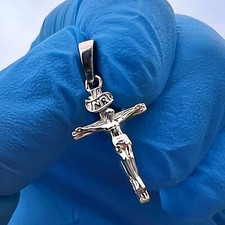 Real 925 Sterling Silver Jesus Shiny Crucifix Cross Pendant Tiny Small 1" inch