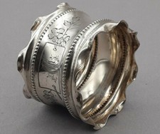 Jugendstil Serviettenring Blumen Dekor 900er Silber Blume floral Perlrand (AB)