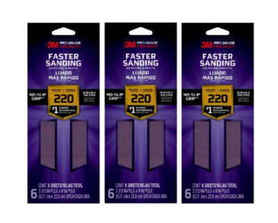 3M Precision Sanding Sheets 3 2/3 in x 9 in, 220 grid, 6 Sheets 3 Pack