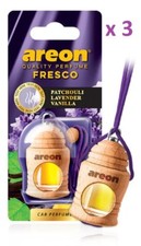 3 Areon Fresco Patchouli Lavanda Vaniglia Profumo Auto Deodorante Lunga Durata
