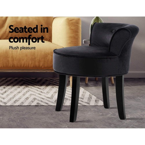 Artiss Vanity Stool Velvet Black Abella - Picture 4 of 8