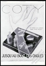 1930 art deco woman's hand Coty cosmetics kit photo vintage French print ad