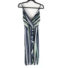 Ann Taylor LOFT Midi Dress Sleeveless V Neck Striped Blue Green Purple XS