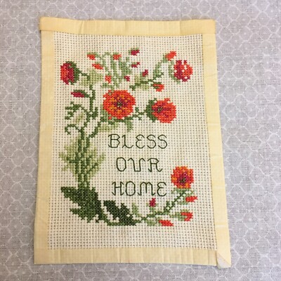 Completed HELENE HALVERSON 1983 'Bless Our Home' Wildflower Sampler, 6'' x 8.5''
