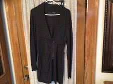 Nine West Jeans Dark Gray  Shawl neck Cotton/Angora Sweater Dress  Size L Zipper