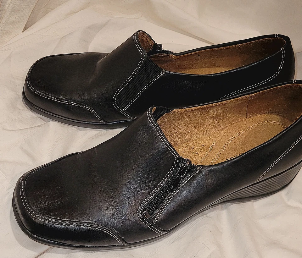 Naturalizer Slip On Loafer Shoes Women's 8.5M Aggie Black Leather Comfort Wedge - Image 4 of 4