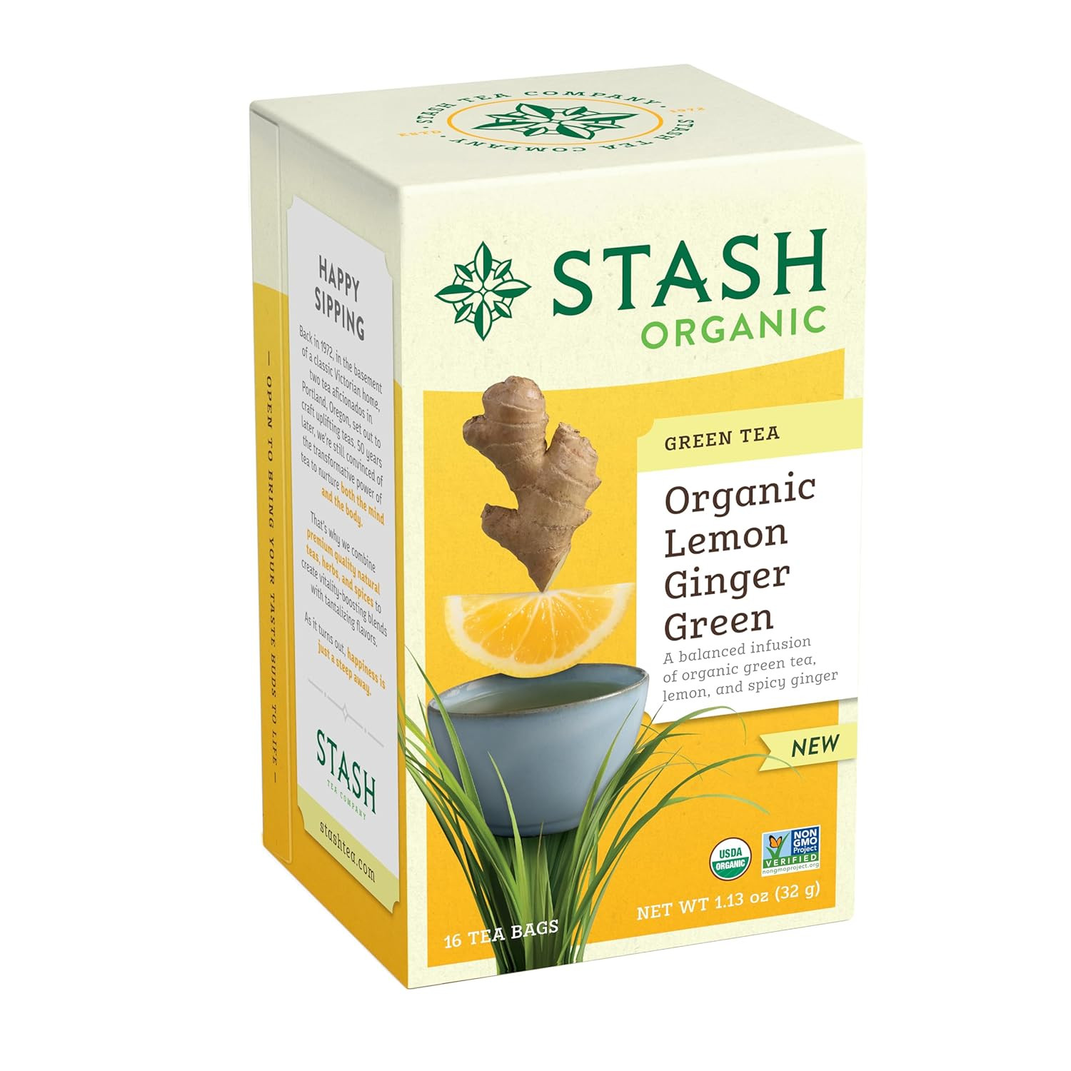 Organic Lemon Ginger Green Tea, Caffeinated, 96 Tea Bags (6 Pack)