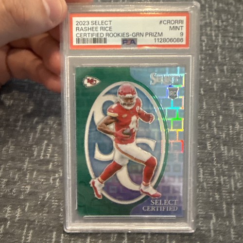2023 Panini Select Rashee Rice Chiefs Certified Rookies Green Prizm /5 PSA 9