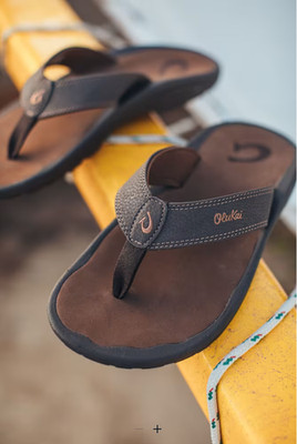 OLUKAI Men's Ohana Summer Beack Deck Sandals Boat Flip Flops DARK JAVA/RAY US