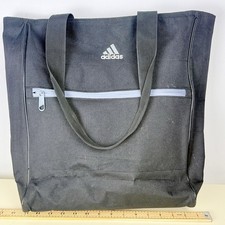 Image of Adidas Vintage Black Canvas Gym Tote Bag Large Shoulder Carry Travel Front Zip