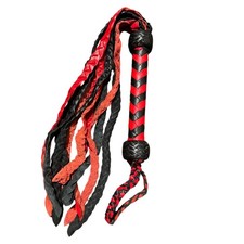 Handmade Genuine Leather Flogger Whip Red  Black 9-Tail BDSM Paddle Wooden Hand