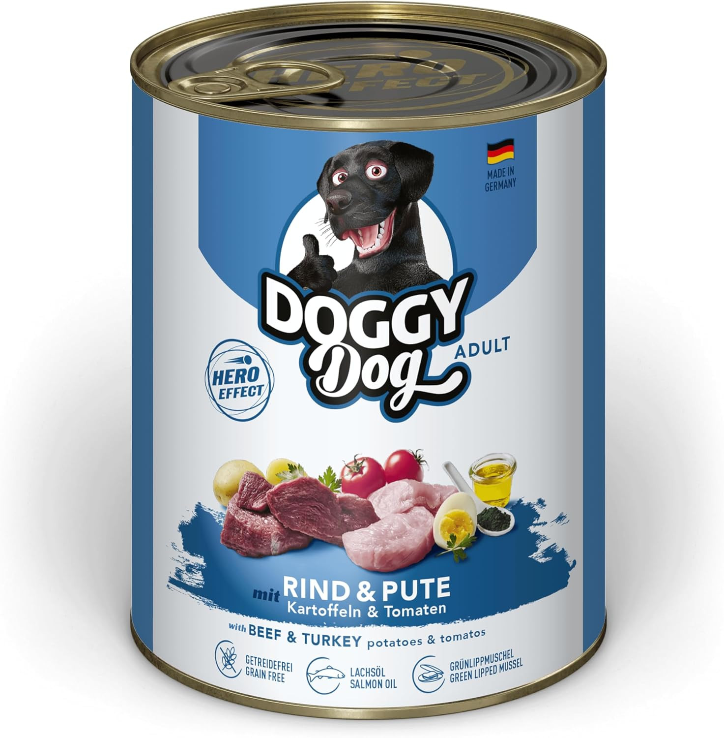 Cibo Umido Cani Grain Free 6x800g | Paté Manzo, Tacchino e Olio Lino