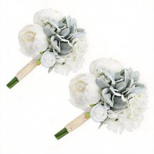 White Pre-Made Bridesmaids Bouquets Set of 2-7 inch Small Rustic Aritificial ...