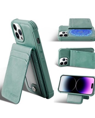 Leder Case für iPhone 15 Pro, hellgrün, MONASAY Magwallet