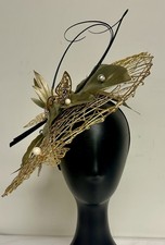 Royal Ascot Kentucky Derby Gold Mesh Butterflies, Leaves, Black Twirl Headband
