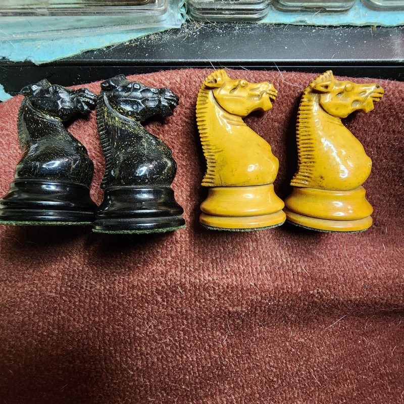 Antique 1860-1870 Jaques Chess Set, Unweighted, Boxwood And Ebony 3.0" Kings