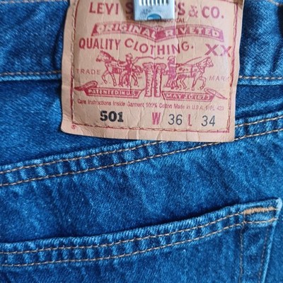 Vintage Levis 501 Jeans 34x34 FIT 36x34 Tag 1990's USA Cut Cuffs Distress Dark 