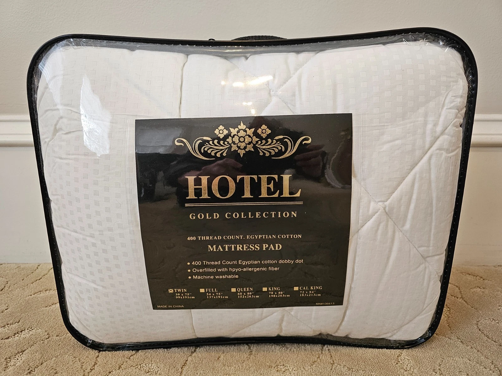 HOTEL TWIN MATTRESS PAD Gold Egyptian Cotton Hypoallergenic 400 Thread Count NEW
