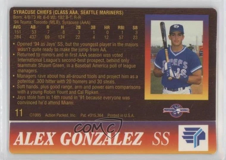 1995 Action Packed Minor League Alex Gonzalez #11 - Image 2 of 2