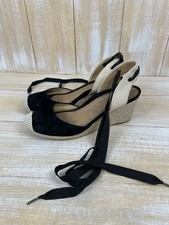 Vionic Maris Black Suede Espadrilles Wedge Ankle Strap Women's Size 9.5