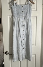GAP Light Blue Striped Midi Dress Sleeveless Smocked Cotton Sundress Size S