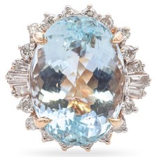 Vintage 14k Yellow Gold Aquamarine and Diamond Statement Ring