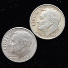 90% Silver - 1964 Roosevelt Dime - 2 Dimes - Circulated Condition - 21-39
