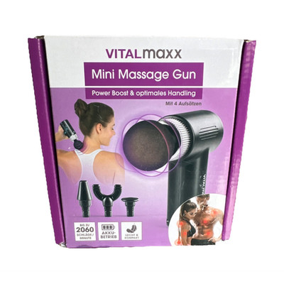 Vitalmaxx Mini Massage Gun, 4 Aufsätze, Akku, Schwarz, Klopfmassage