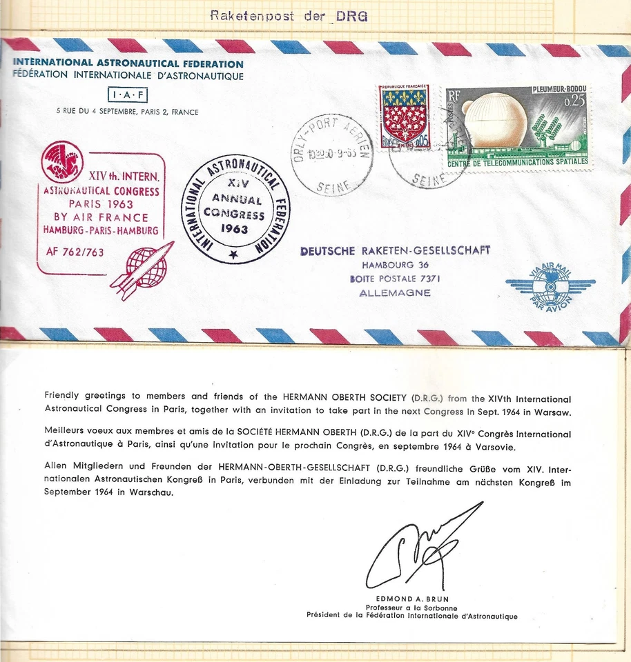 41: DRG-Federation Int. d'Astronautique 1963, an die DRG-Raketengesellschaft - Bild 1 von 1
