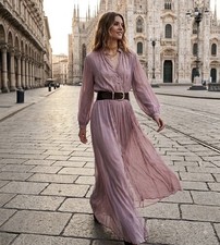 ZARA WOMAN SS26 mauve BELTED COMBINATION MIDI DRESS SIZE XS 5029/076/688