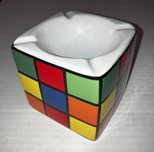 vintage RUBIK's Cube Ceramic Ashtray 3" square Colorful Game Room Puzzle Decor