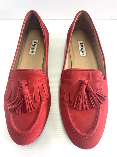 Dune London Leather Suede Loafers Ladies Size 37 6 AU Flat Block Heel Red.