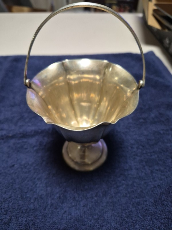 Sterling Silver Pedestal Bowl  W/Swing Handle. 3926. H 6.5 " w/handle.  3.4 oz T