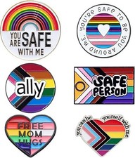 Pride Pins 6PCS You Are Safe with Me Pin Set LGBT Rainbow Gay Lesbian Trans Ally